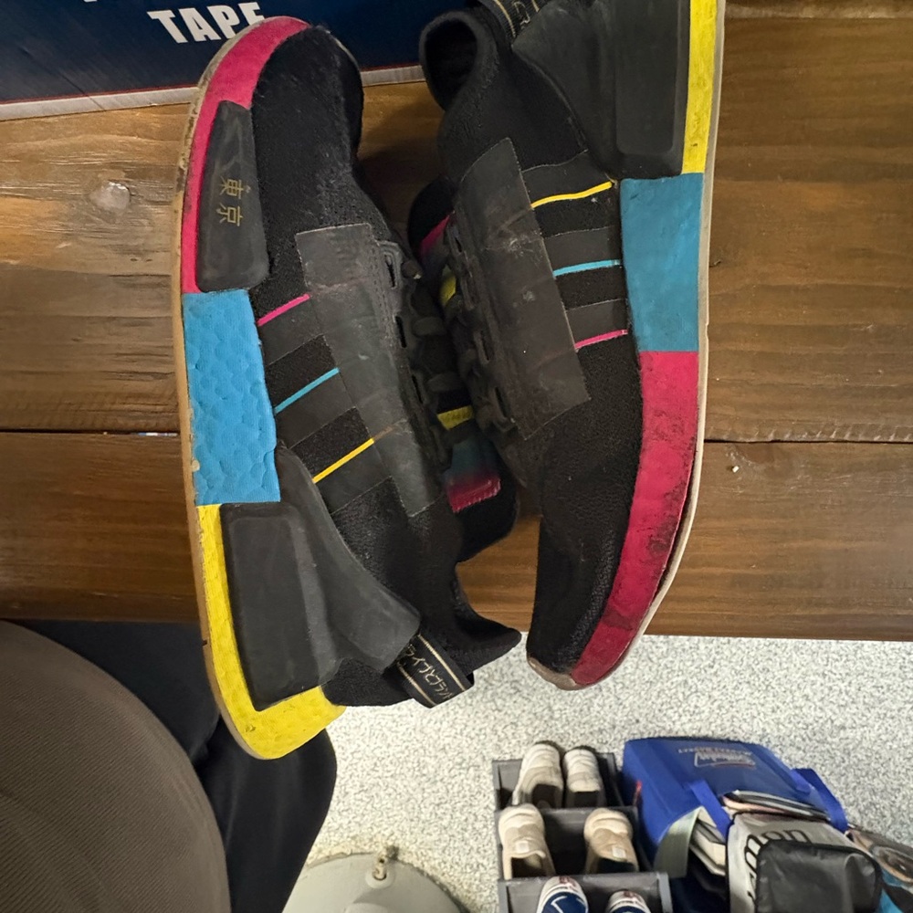 adidas Black Sneakers with Blue, Pink and Yellow Accents
